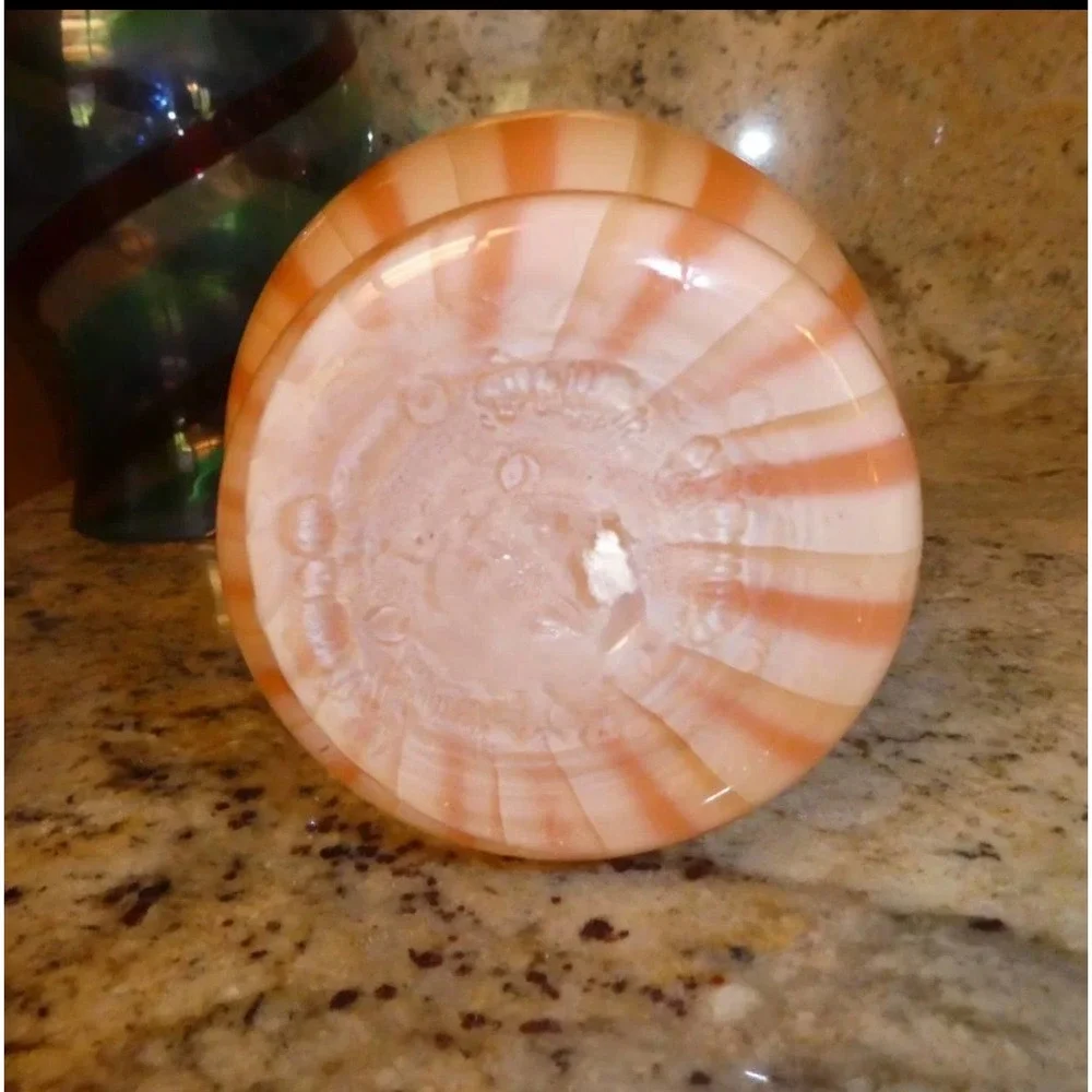 Vintage Orange White Striped Art Glass Vase Ruffled Jack in the Pulpit 9.5 Inch
